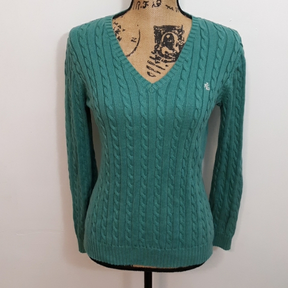 Ralph Lauren Sweaters - 💲⬇️Ralph Lauren Teal Cable Knit V-Neck Sweater M